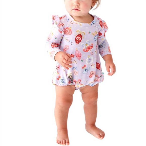 NEW POSH PEANUT girl's long sleeve ruffled bubble romper in holly - Picture 2 of 2